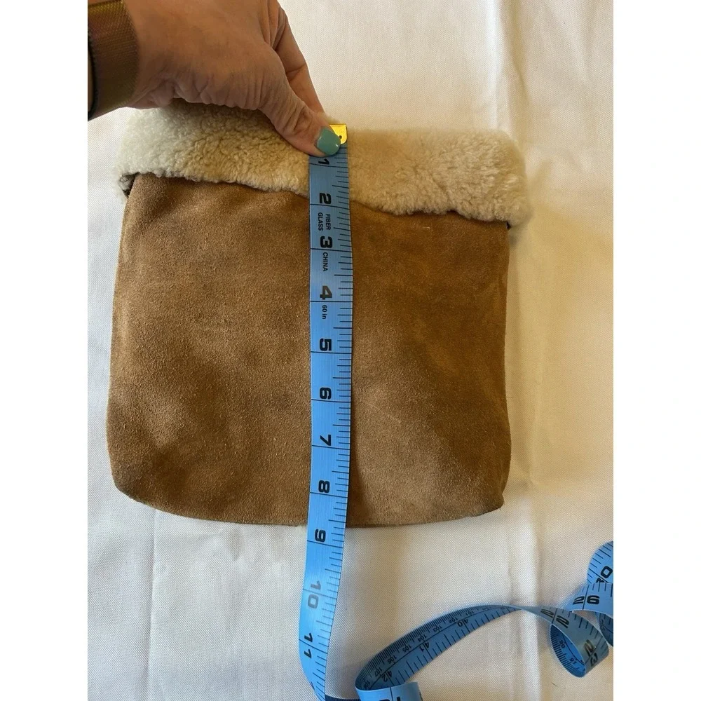 UGG Shearling Tan Suede Shoulder Crossbody Bag , Leather Strap And Trim Y2K